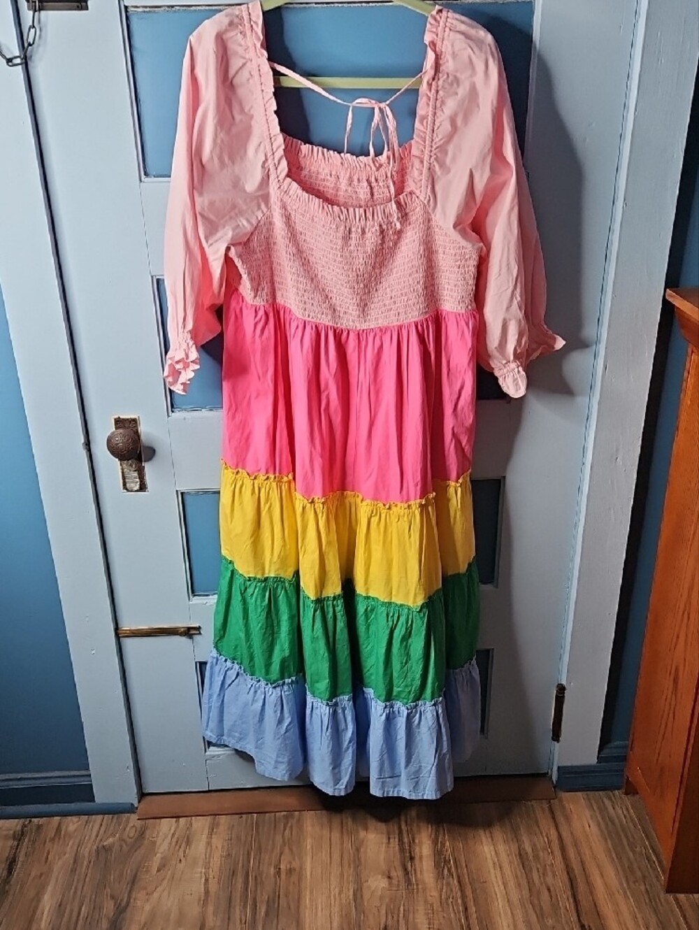 Crown & Ivy Colorblock Tiered Dress - Pink, Yellow, Green, Blue Plus Size 2X - Picture 7 of 11